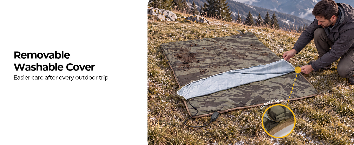 BougeRV heated blanket with removable washable cover for camping and RV outdoor use