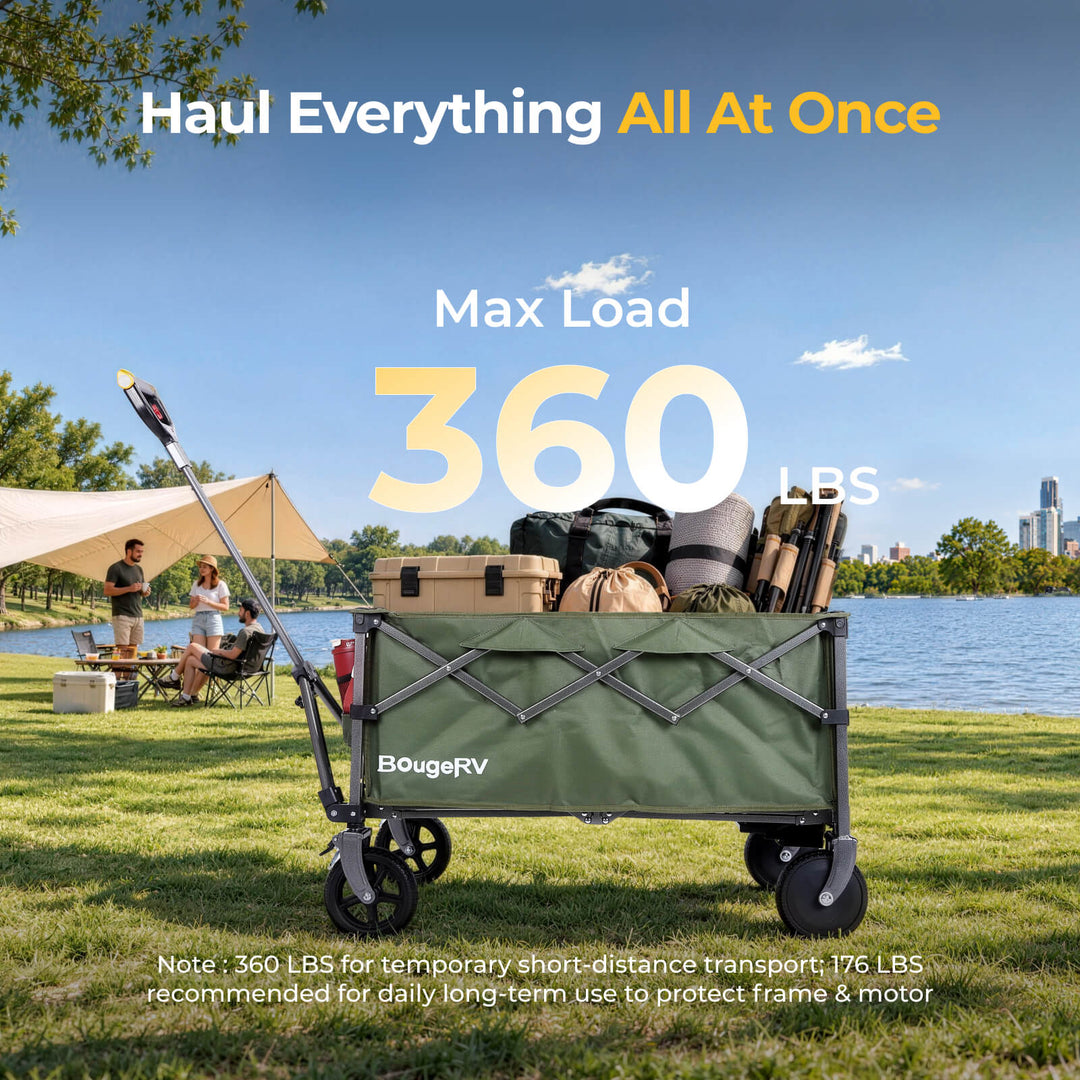 BougeRV LiteRover Foldable Utility Electric Wagon for Camping (Green)