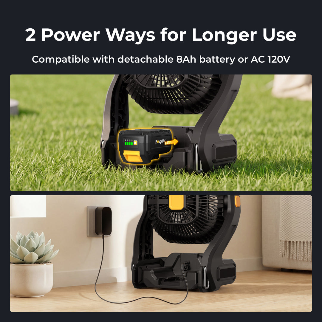 BougeRV Portable Fan with large battery and 2 power way