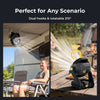 BougeRV portable f02 fan with dual hooks and rotatable feature, used in camping scenarios.