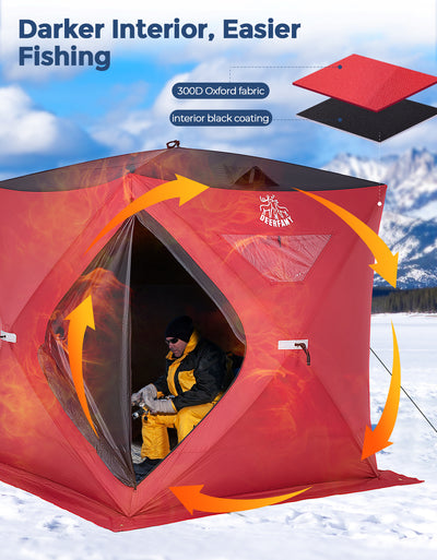 DEERFAMY Single-Layer Insulated Ice Fishing Shelter Portable Tent(3-4 People)