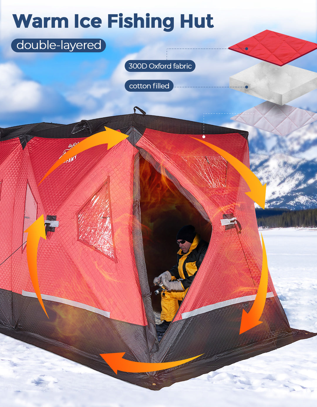 DEERFAMY Double-Layer Ice Fishing Hut Portable Tent Double Rooms