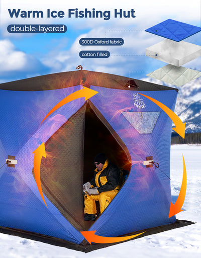 DEERFAMY Insulated Double-Layer Ice Fishing Shelter Portable Tent(3-4 People)