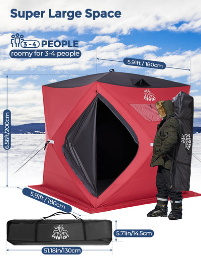 DEERFAMY Single-Layer Insulated Ice Fishing Shelter Portable Tent(3-4 People)