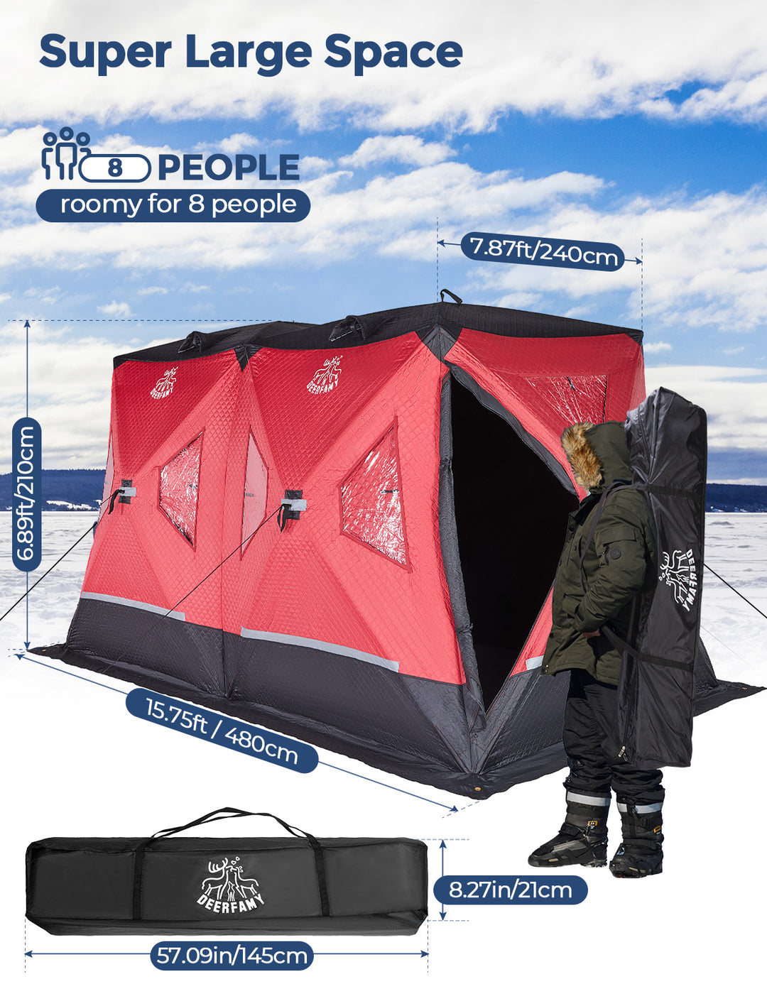 DEERFAMY Double-Layer Ice Fishing Hut Portable Tent Double Rooms