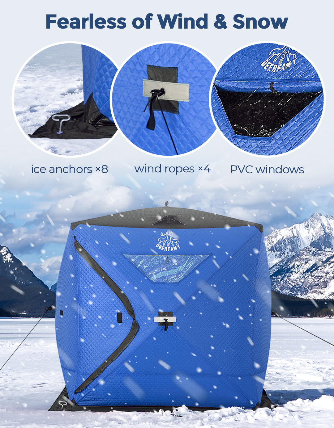 DEERFAMY Insulated Double-Layer Ice Fishing Shelter Portable Tent(3-4 People)