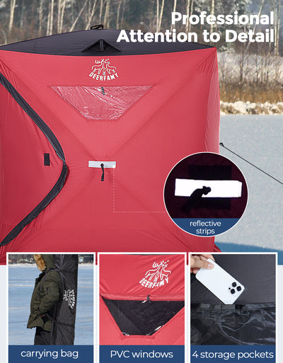 DEERFAMY Single-Layer Insulated Ice Fishing Shelter Portable Tent(3-4 People)
