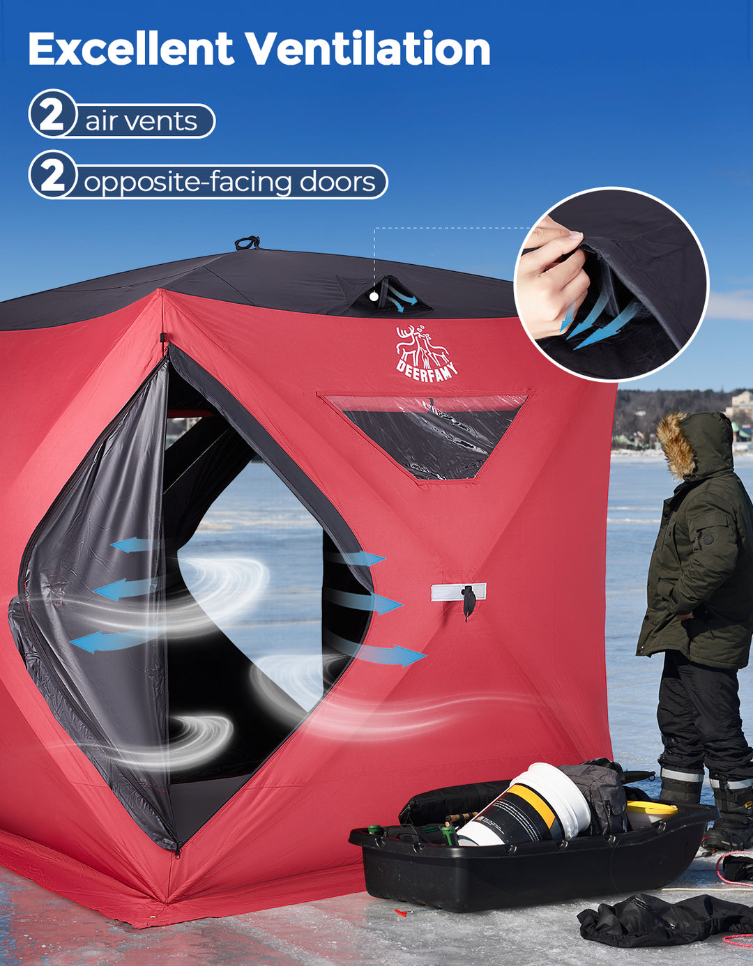 DEERFAMY Single-Layer Insulated Ice Fishing Shelter Portable Tent(3-4 People)