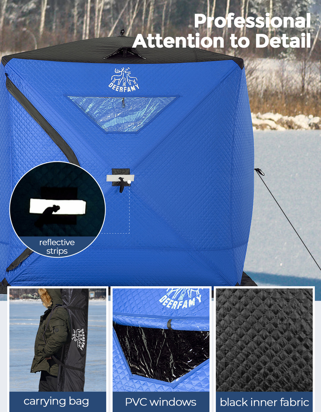 DEERFAMY Insulated Double-Layer Ice Fishing Shelter Portable Tent(3-4 People)