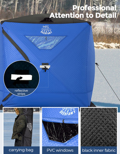 DEERFAMY Insulated Double-Layer Ice Fishing Shelter Portable Tent(3-4 People)