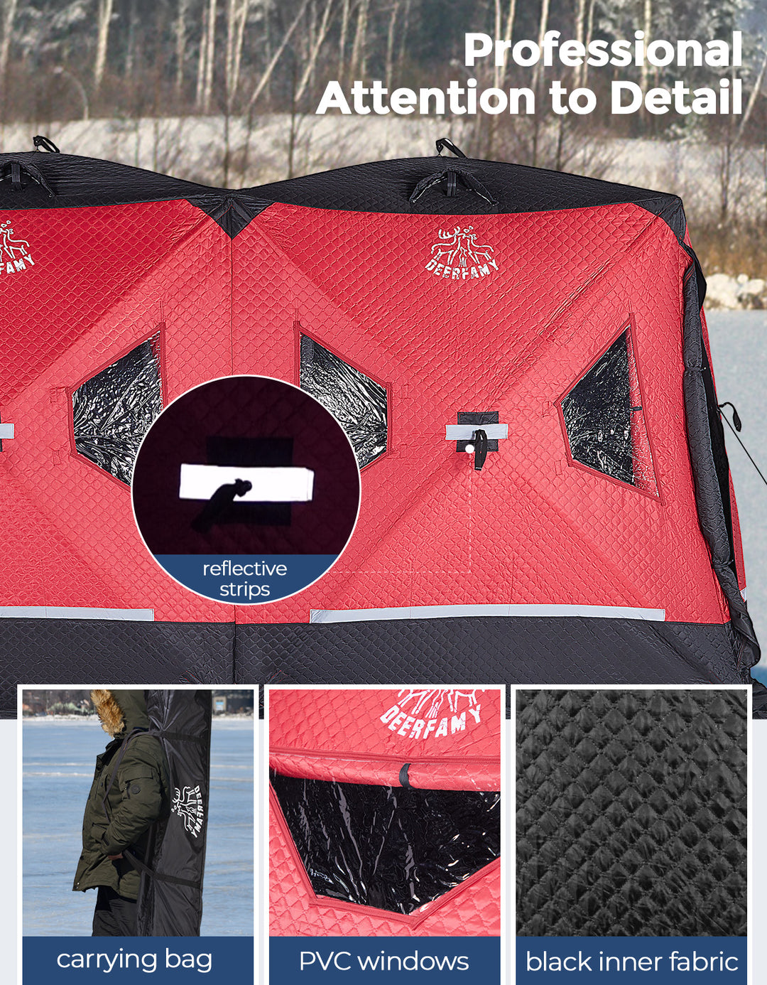 DEERFAMY Double-Layer Ice Fishing Hut Portable Tent Double Rooms
