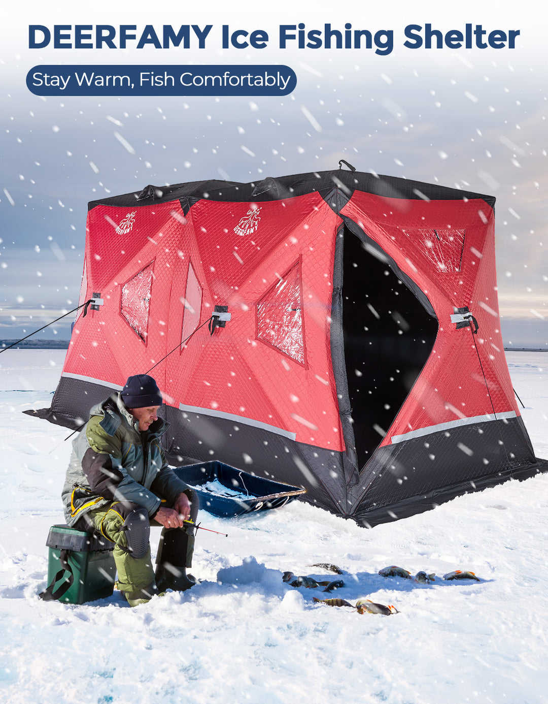 DEERFAMY Double-Layer Ice Fishing Hut Portable Tent Double Rooms