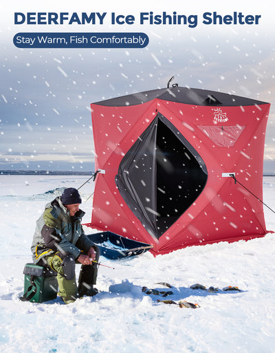 DEERFAMY Single-Layer Insulated Ice Fishing Shelter Portable Tent(3-4 People)