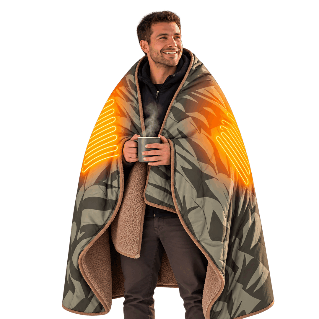 BougeRV 12V portable heated blanket with 48W heating, 5 heat levels, compact storage, app control, timer, overheat protection, and removable washable cover for camping