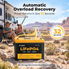 BougeRV 12V 100Ah LiFePO4 battery with automatic overload recovery in 32 seconds