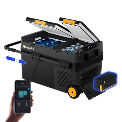 BougeRV New CRD2 V2.0 43QT Dual Zone 12V Portable Fridge with 240Wh Battery