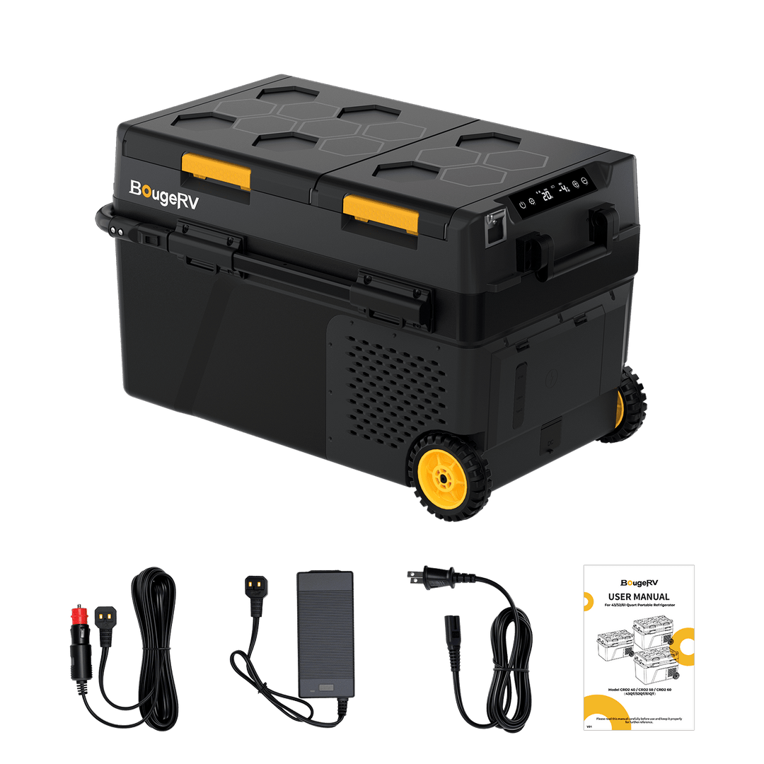 BougeRV New CRD2 V2.0 43QT Dual Zone 12V Portable Fridge with 240Wh Battery