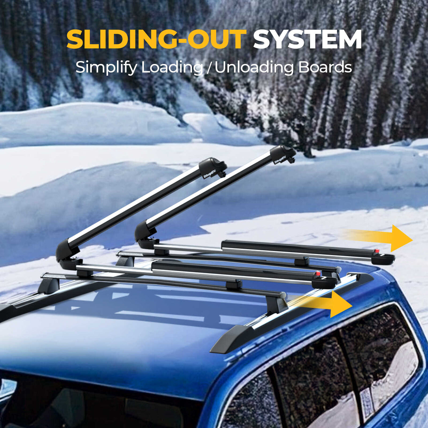 BougeRV Lockable T Slot Ski & Snowboard Racks (Only Fits Crossbars with T-Track)
