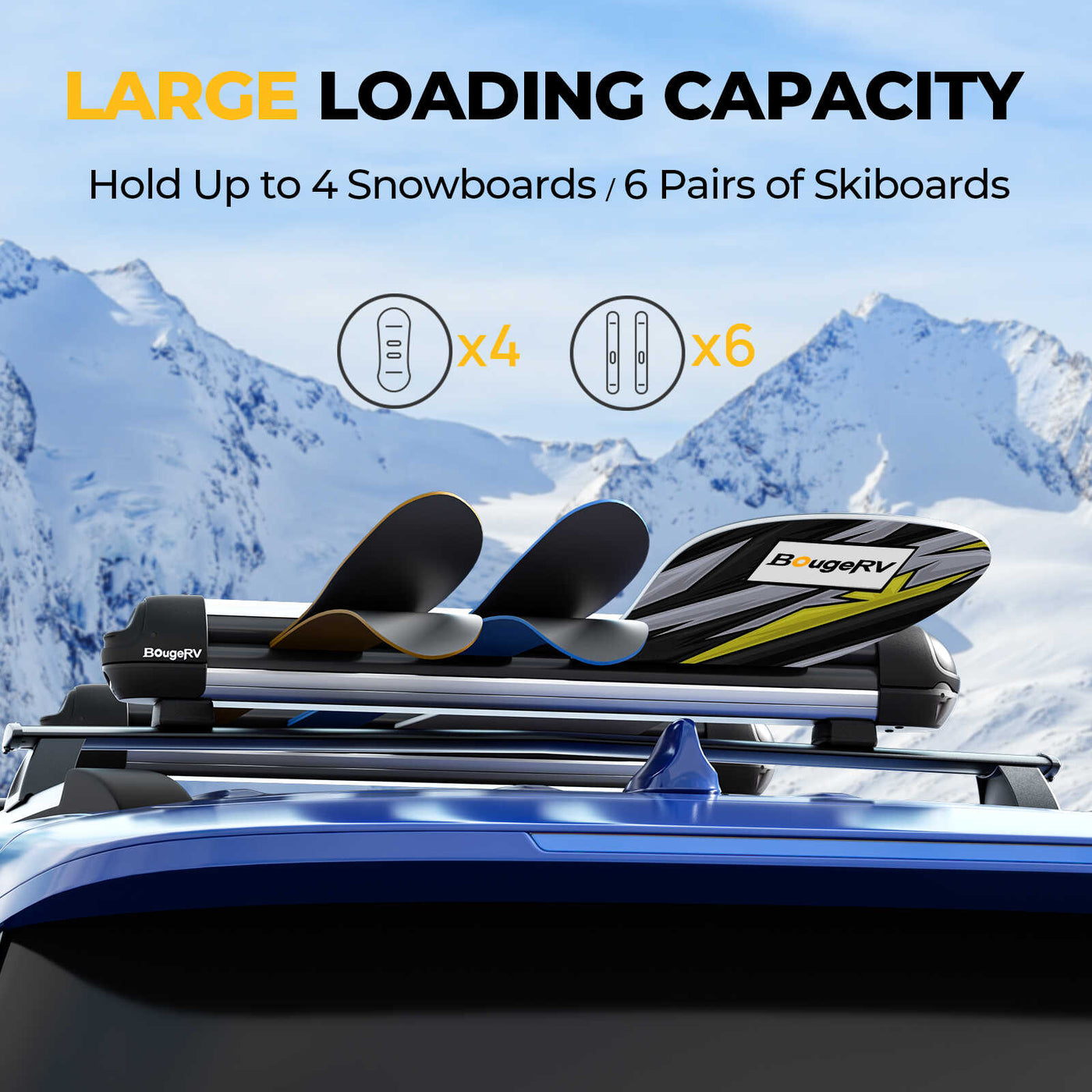 BougeRV Lockable T Slot Ski & Snowboard Racks (Only Fits Crossbars with T-Track)