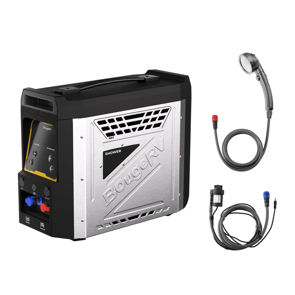 Portable Outback Shower unit with hose and nozzle