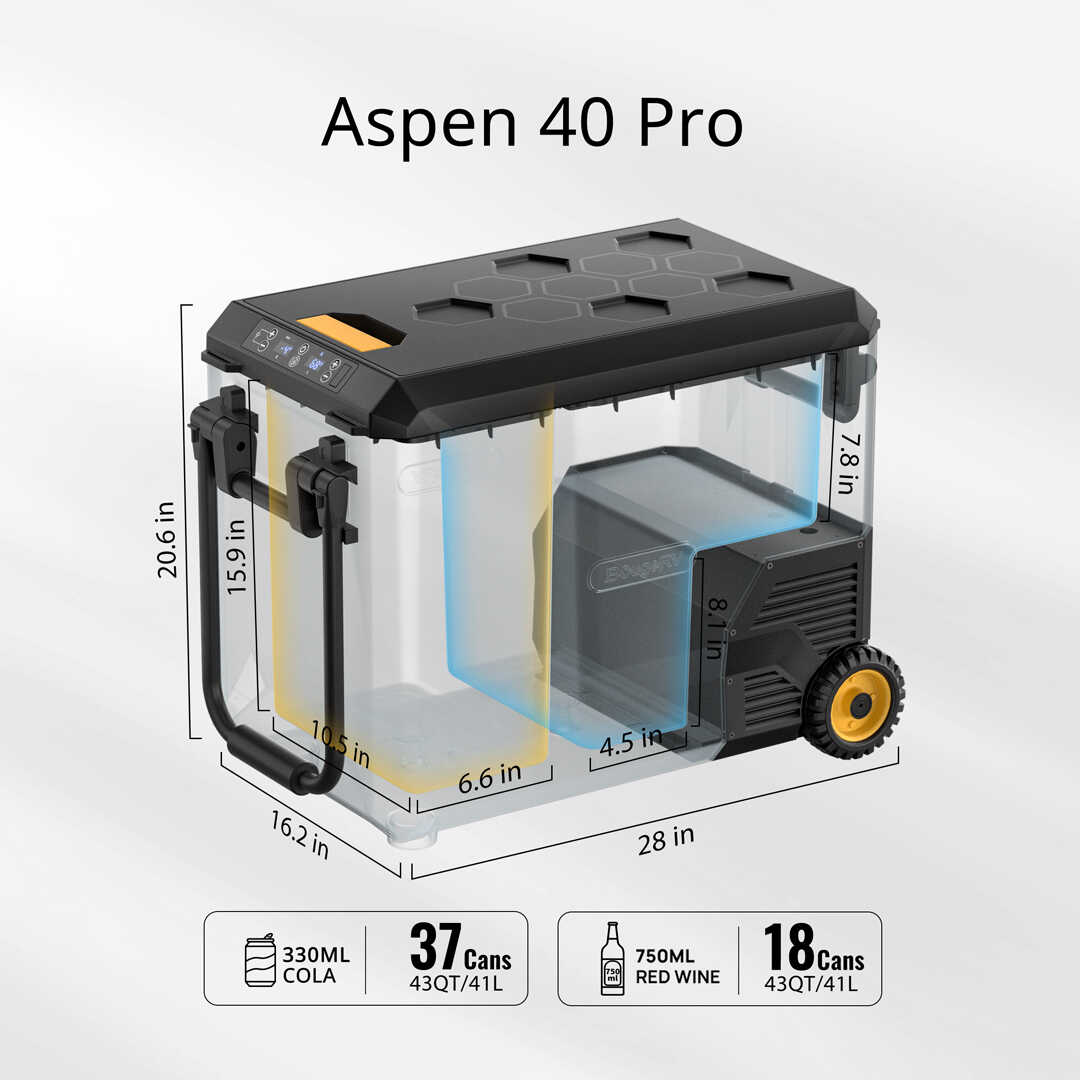 BougeRV ASPEN 40 PRO 43QT Dual Zone 12V Portable Refrigerator