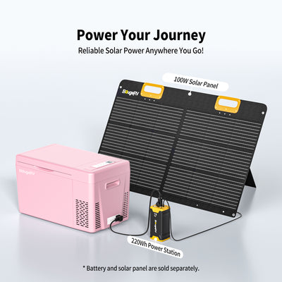 mini fridge pink and solar panel