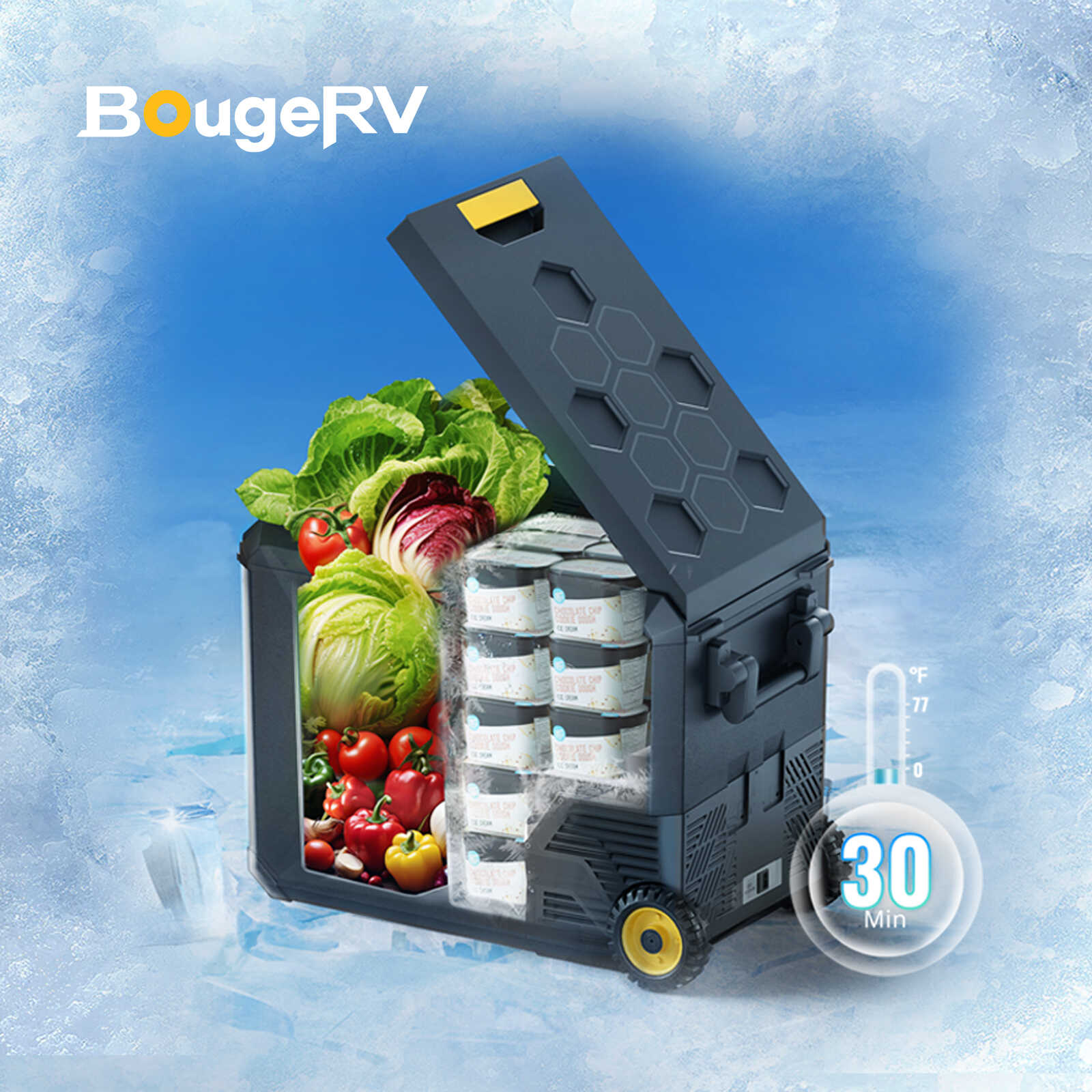 BougeRV ASPEN 30 PRO 34QT Dual Zone Wheeled 12V Portable Refrigerator