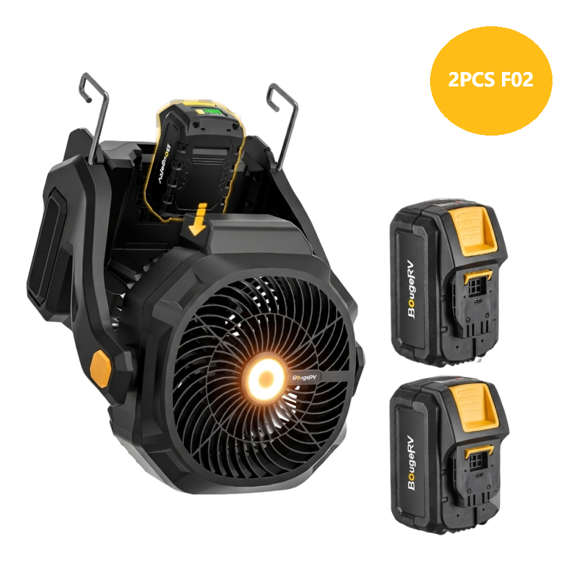 Ventilador de exterior portátil inalámbrico BougeRV F02 con batería de 144 Wh