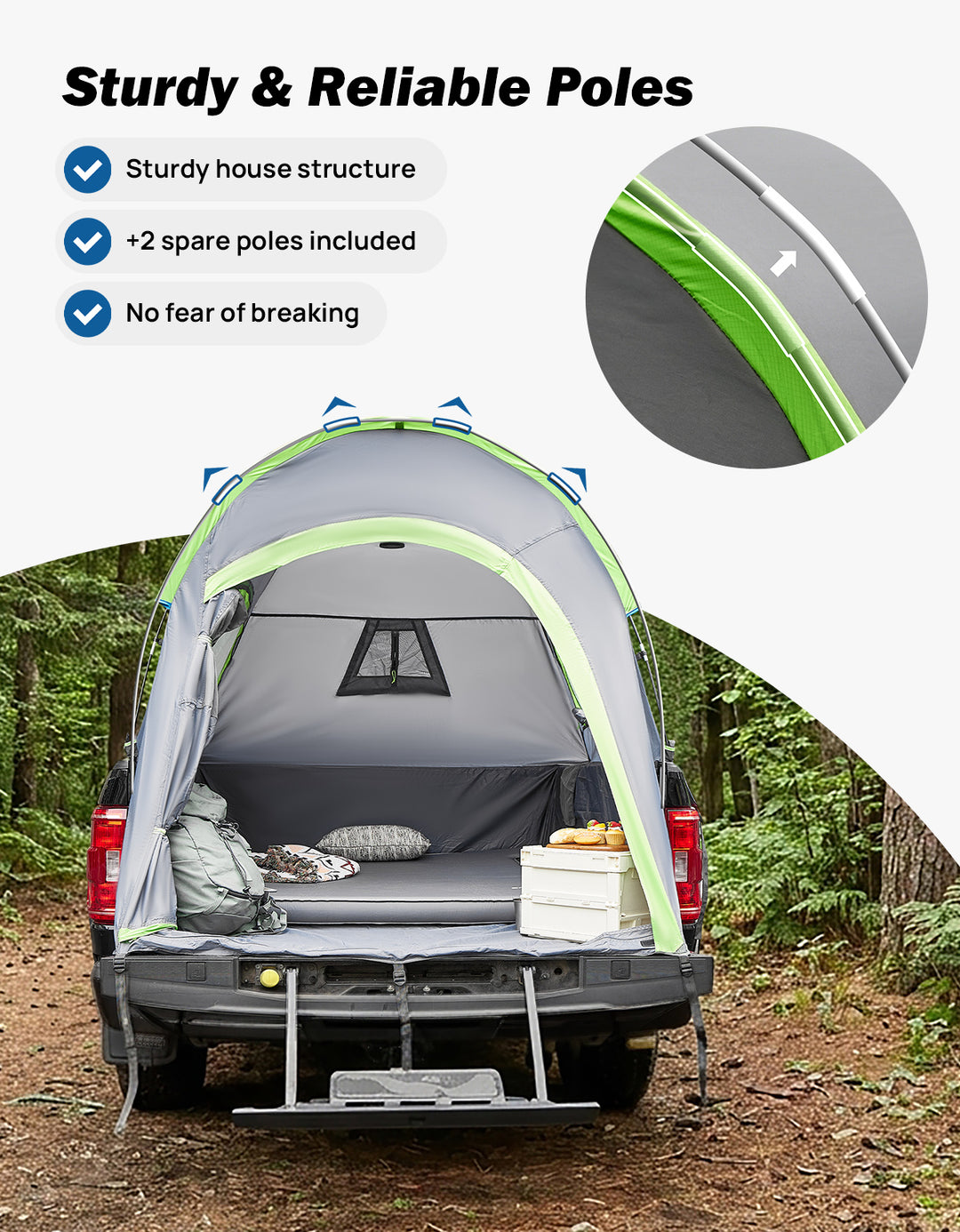 Pickup Truck Tent 2.0 PU2000mm Waterproof, Double-Layer