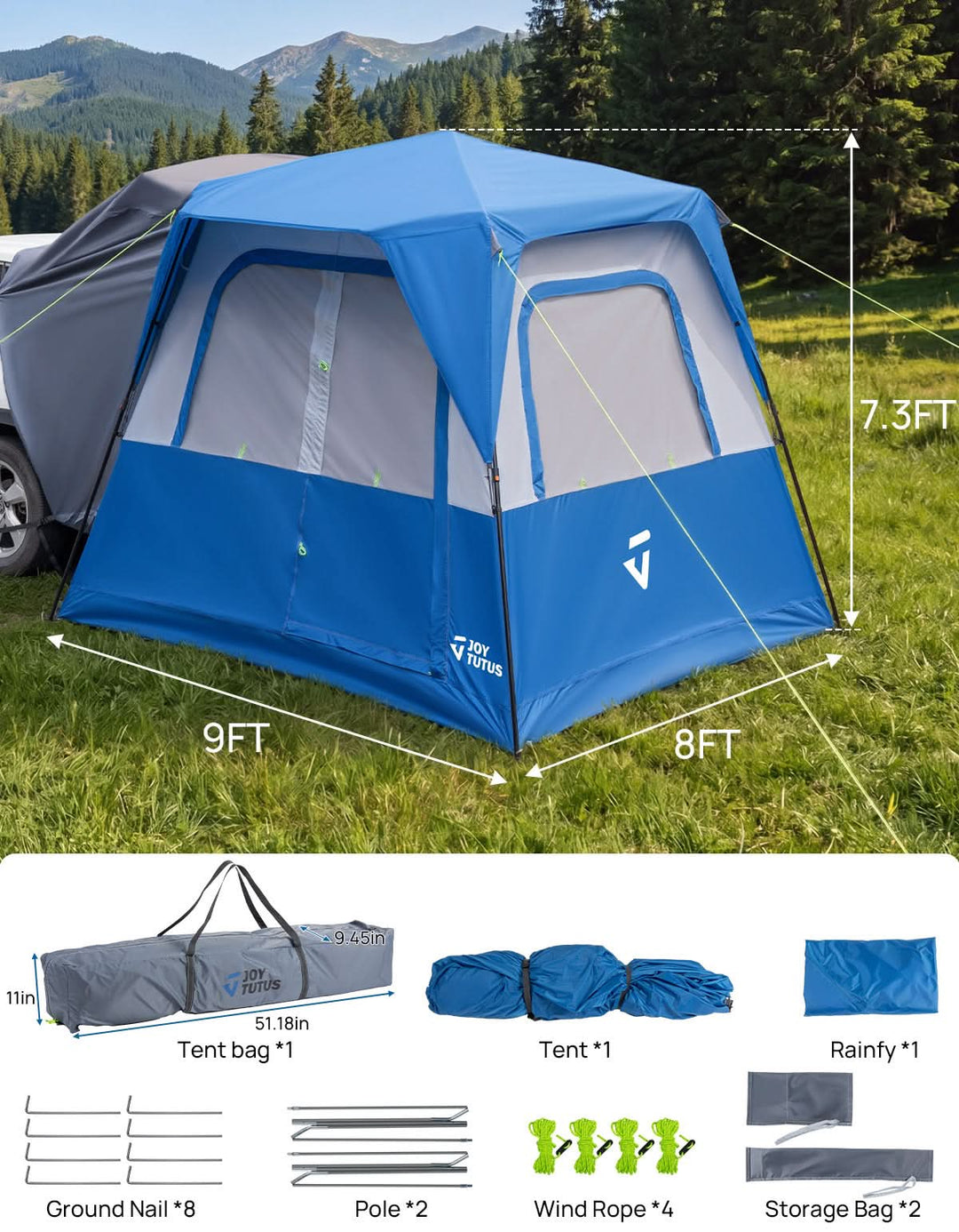 Tienda de campaña para caja de camioneta con doble capa impermeable y cubierta antilluvia, se adapta a cajas de 1.5–2.5 m, 2 personas