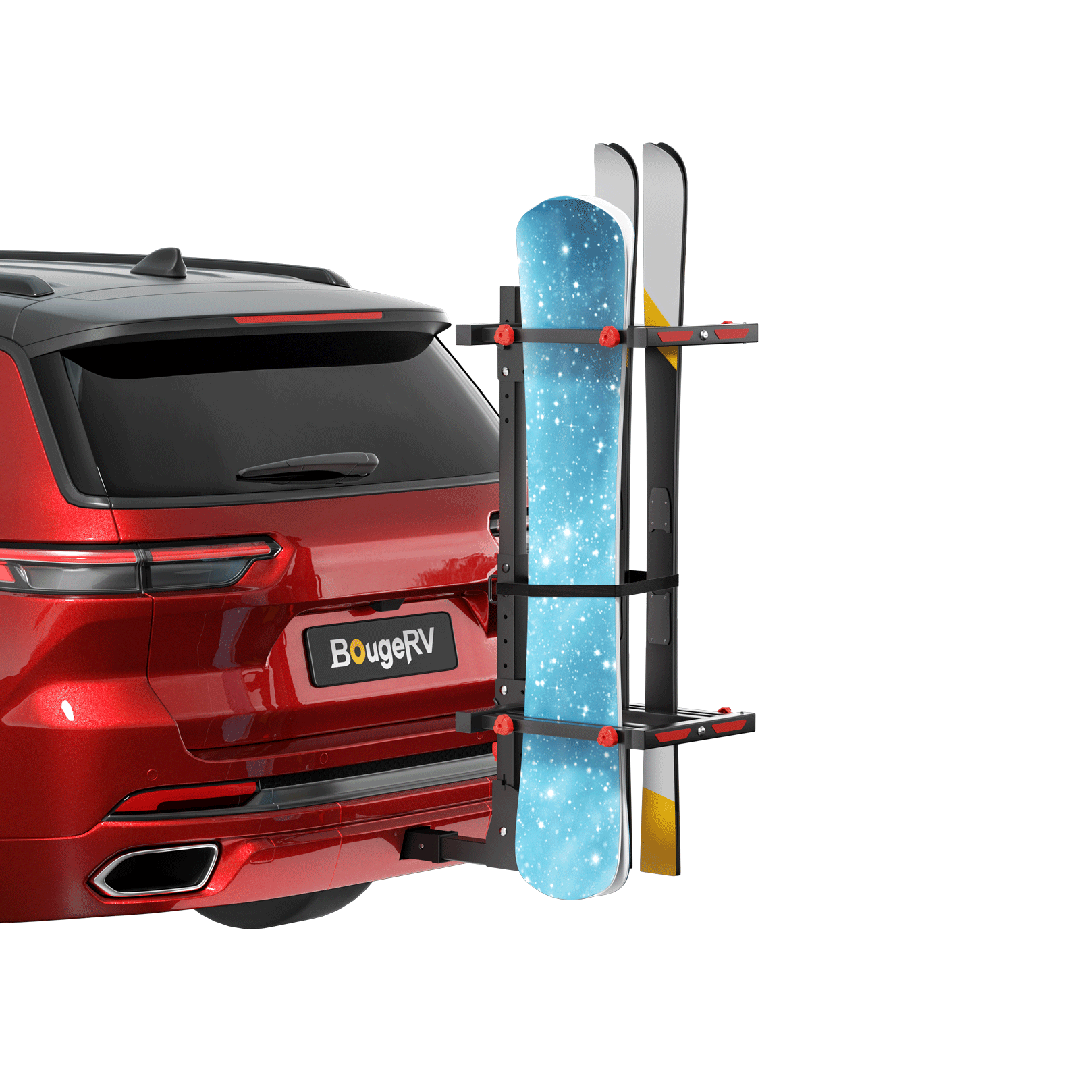 BougeRV Hitch Ski Snowboard Rack with Security Lock(Fit for 2" Receiver)