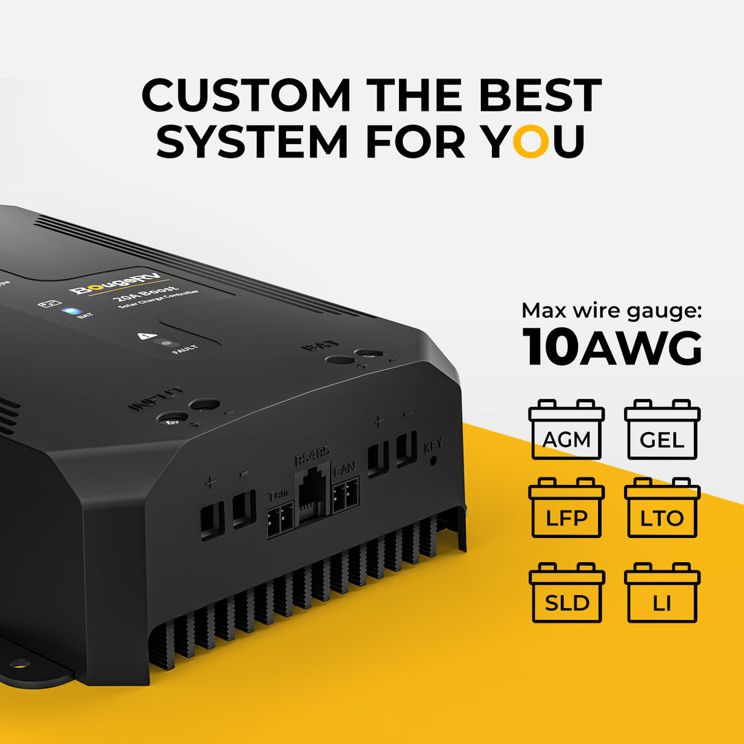 BougeRV 20A Buck-Boost MPPT Solar Charge Controller 12V/24V/36V/48V