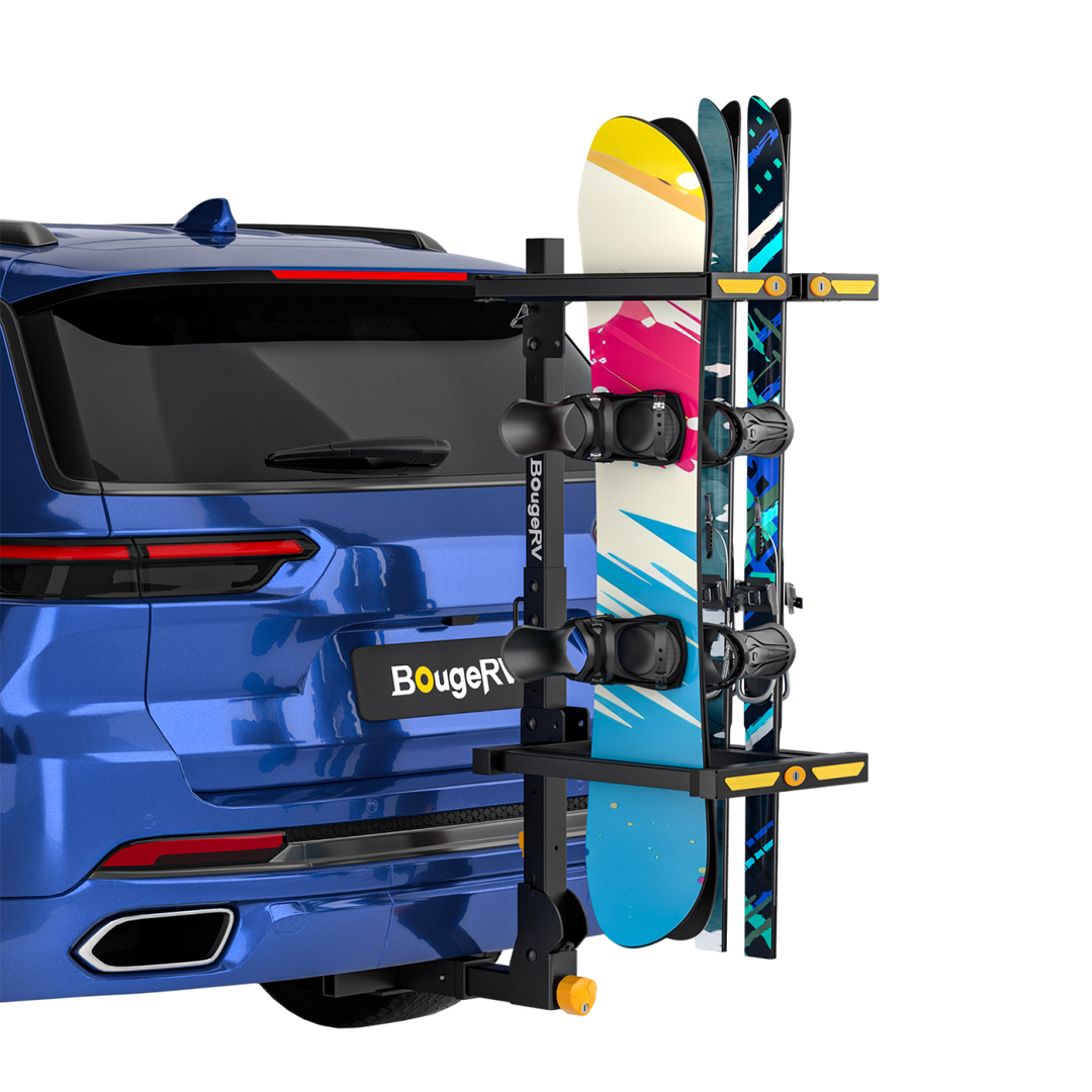 BougeRV Hitch Ski Snowboard Rack with Security Lock (New Arrival)