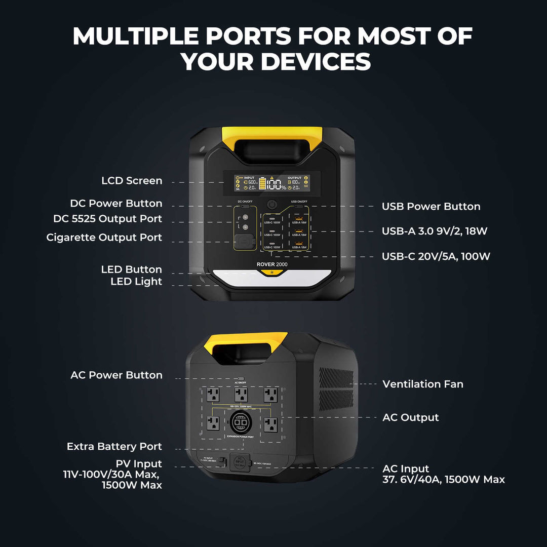 ROVER2000 Semi-Solid State Portable Power Station  with multiple port