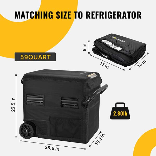 size of BougeRV CR55 59 Quart Dual Zone Fridge Insulated Protective Cover
