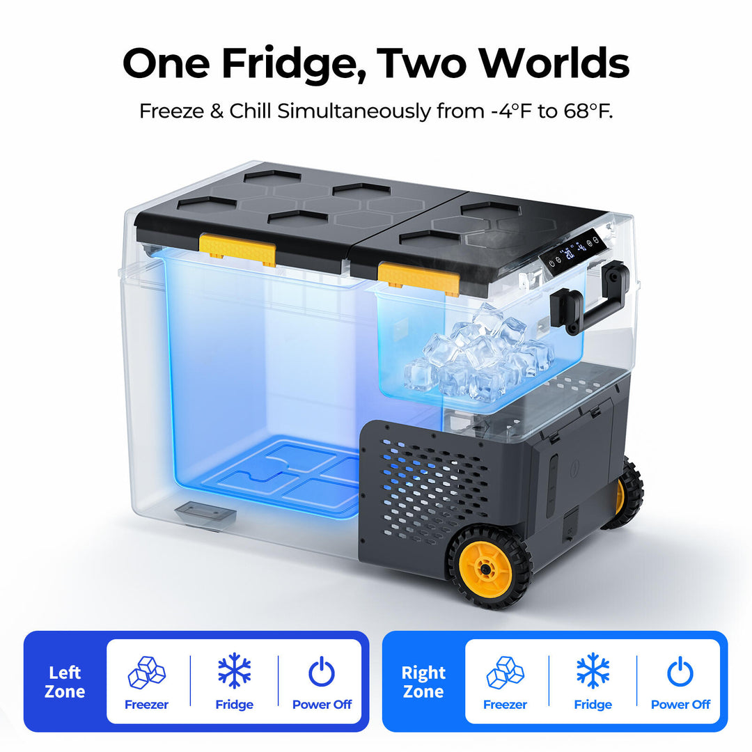BougeRV New CRD2 V2.0 52QT Dual Zone 12V Portable Fridge with 240Wh Battery
