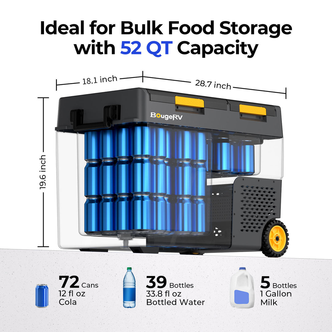 BougeRV New CRD2 V2.0 52QT Dual Zone 12V Portable Fridge with 240Wh Battery