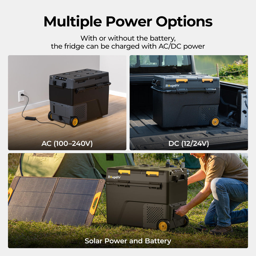 BougeRV New CRD2 V2.0 61QT Dual Zone 12V Portable Fridge with 240Wh Battery