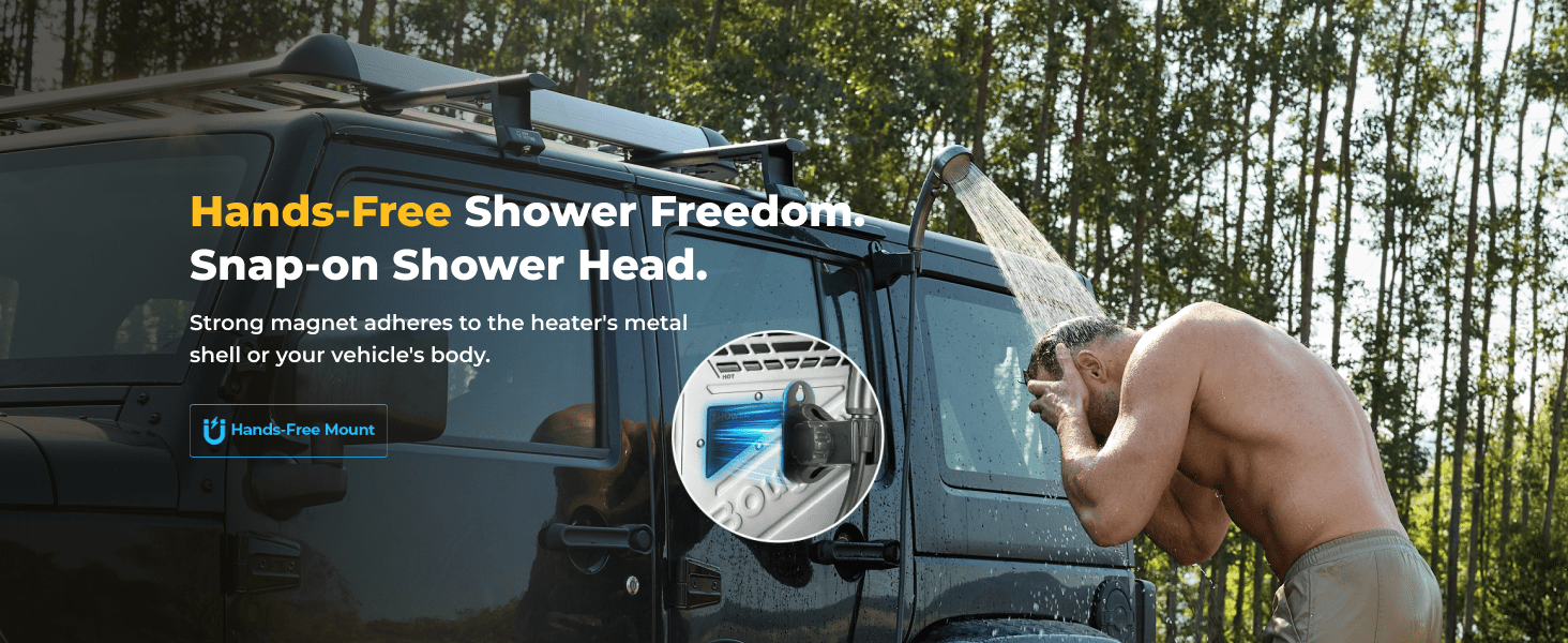 BougeRV water heater with magnetic wall-mounted shower head