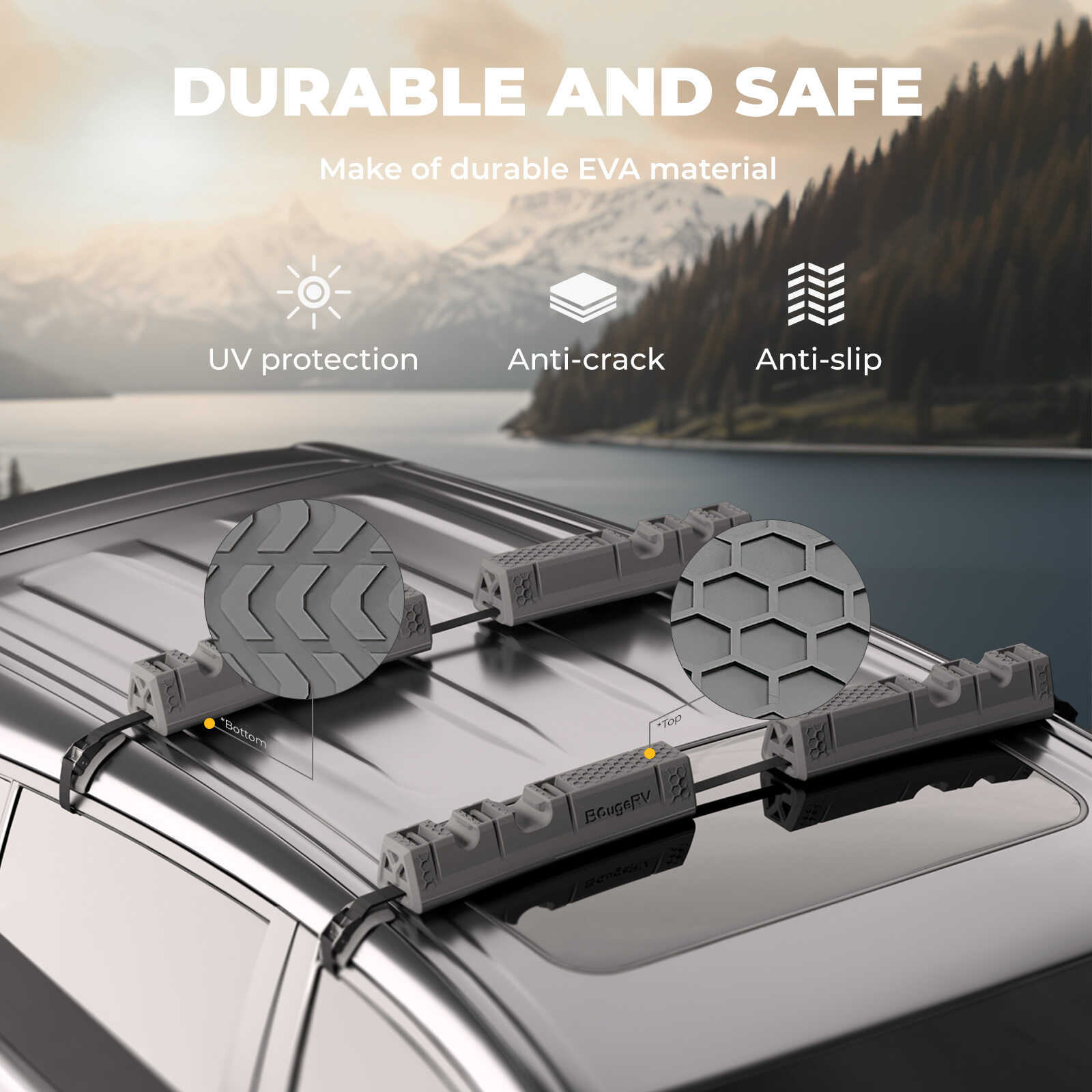 BougeRV Universal Soft Roof Rack Pads for Ski Snowboard Kayak Surfboard SUP  Canoe Luggage Carrier, EVA Material Upgrade from Traditional Car Rack Pads