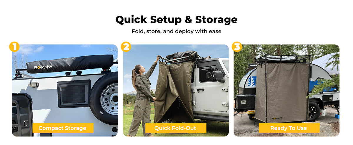 Foldable BougeRV car shower tent with quick setup and compact storage