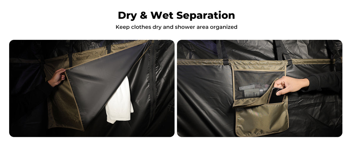 BougeRV car shower tent with separate dry and wet areas for outdoor showering