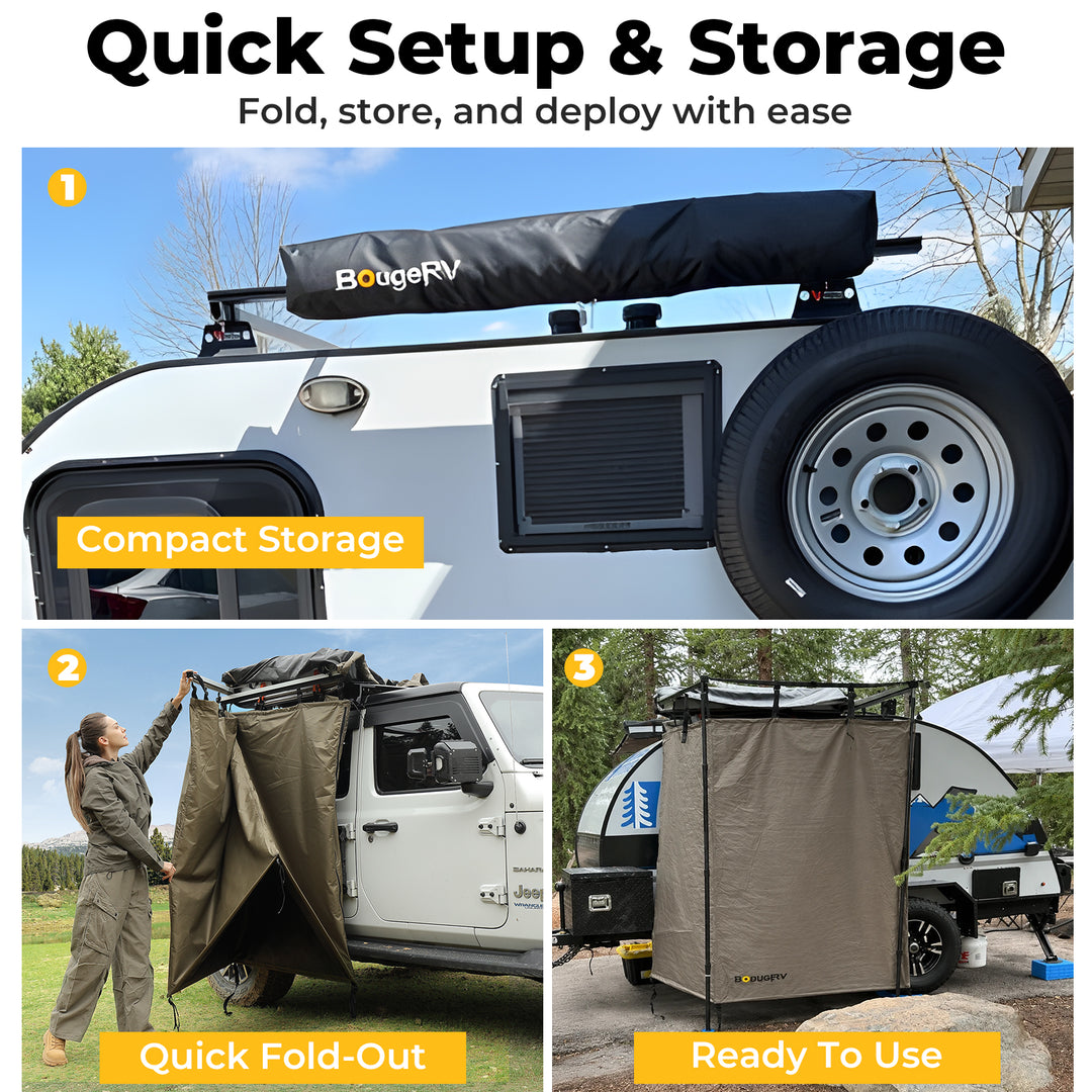 Foldable car side shower tent with quick setup and compact storage design