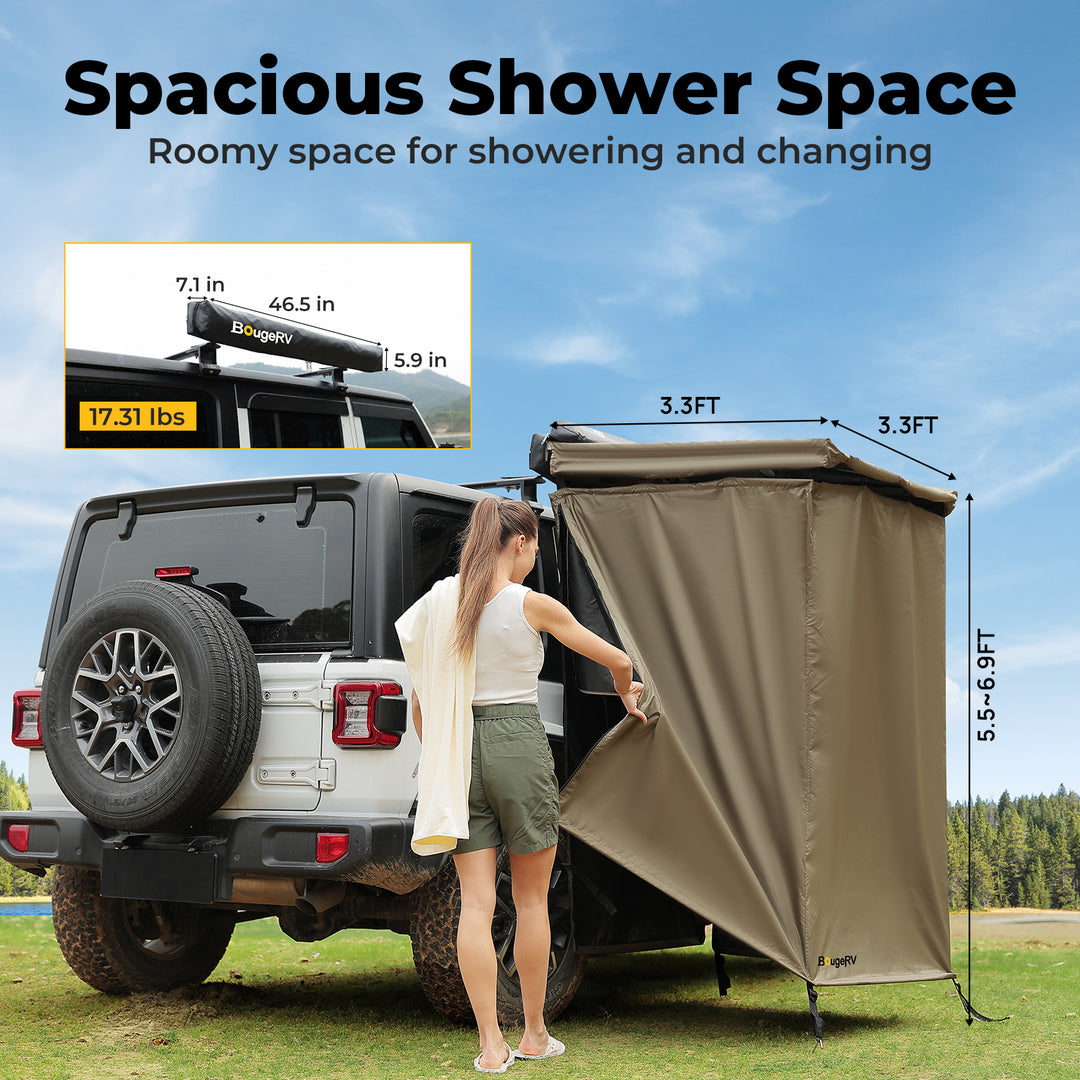 Spacious portable shower tent interior for outdoor showering and changing