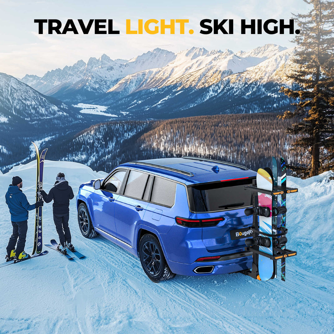 BougeRV Hitch Ski Snowboard Rack with Security Lock (New Arrival)