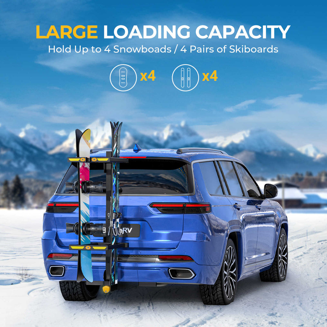 BougeRV Hitch Ski Snowboard Rack with Security Lock (New Arrival)