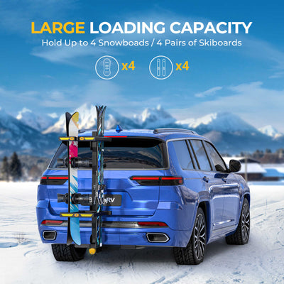 BougeRV Hitch Ski Snowboard Rack with Security Lock (New Arrival)