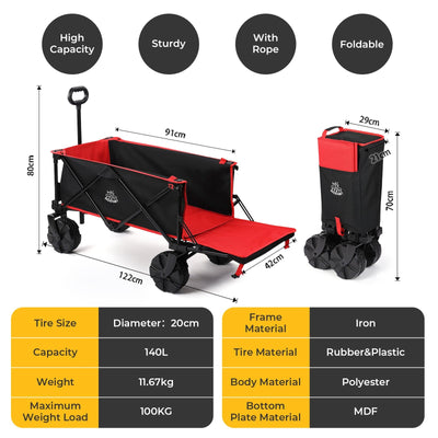 140L Capacity Outdoor Foldable Folding Wagon（DEERFAMY）