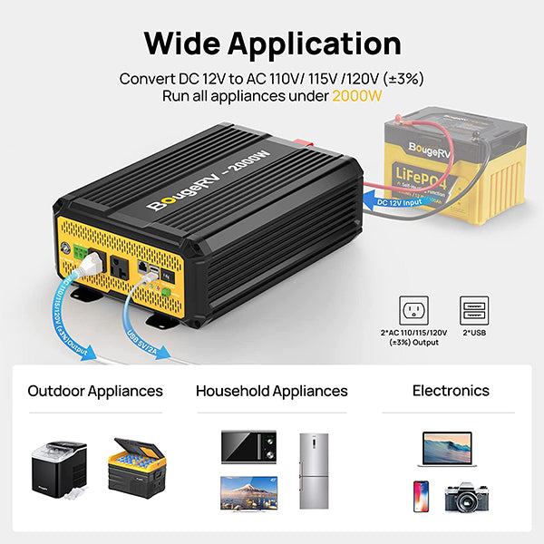 2000W Pure Sine Wave Power Inverter DC 12V to AC 120V