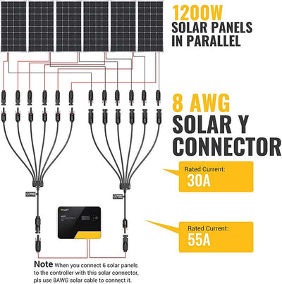 Solar Y Connector Solar Panel Parallel Connectors Extra Long 6 to 1 Cable